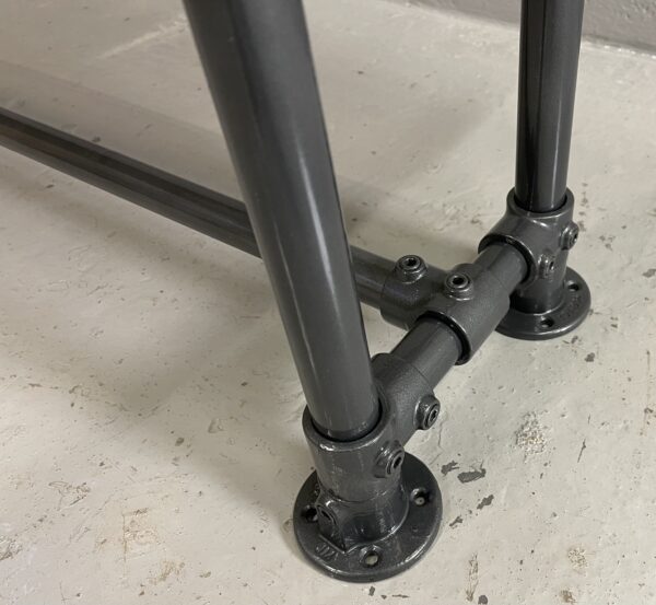 Industrial Reclaimed Scaffold Board Dining Table Steel Legs & 2 Benches Gun Metal Grey