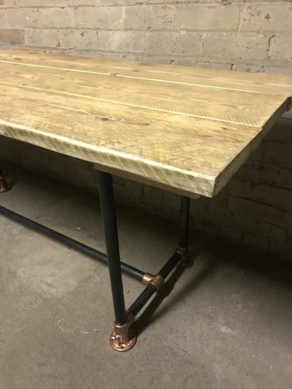 Industrial Reclaimed Scaffold Board Dining Table Steel Legs Copper