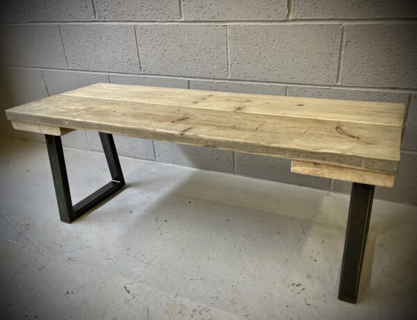 Industrial Scaffold Board DINING Bench Trapezium Steel Legs Reclaimed Wood