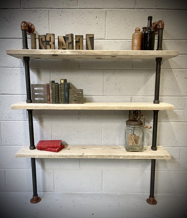 Pipe & Reclaimed Wood Scaffold Board Industrial Shelves Bookcase Copper 3 Feet 5