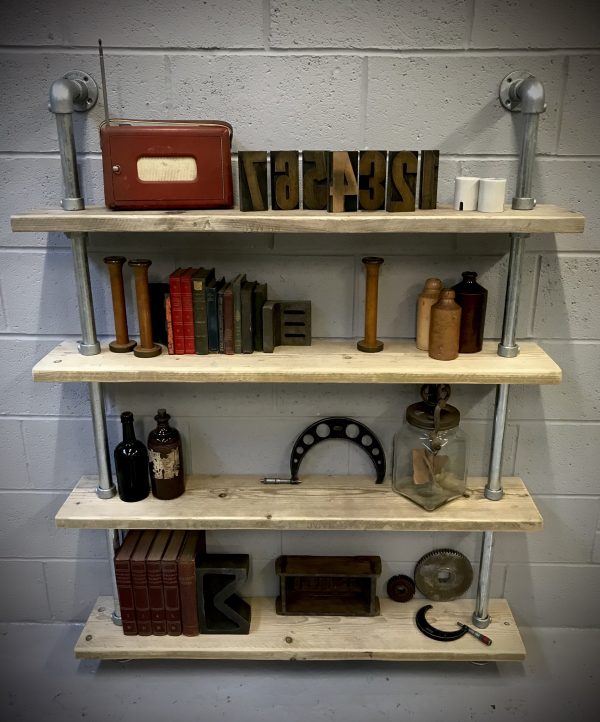 Pipe & Reclaimed Wood Scaffold Board Industrial Galv Shelves Bookcase 3 Feet