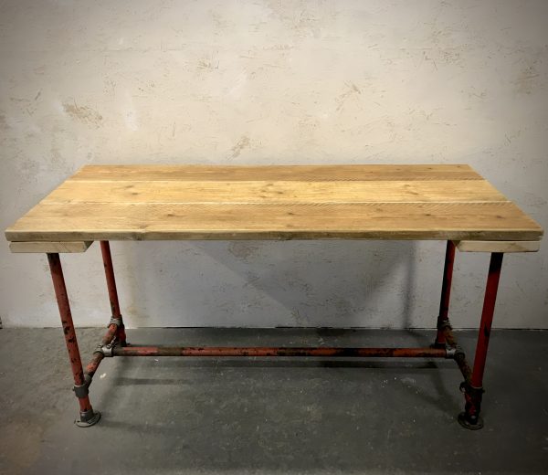 Industrial Red Sprinkler Reclaimed Scaffold Board Dining Table Steel Legs