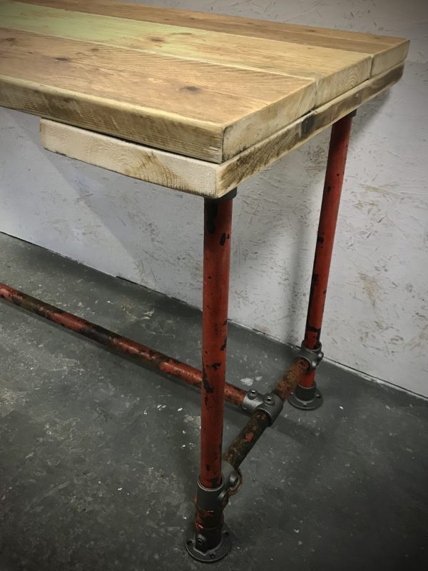 Industrial Red Sprinkler Reclaimed Scaffold Board Dining Table Steel Legs