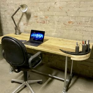 Industrial Reclaimed Scaffold Board Office Computer Desk Work Station Steel Legs