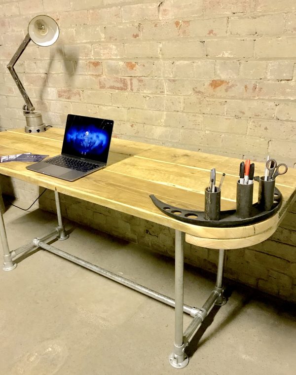Industrial Reclaimed Scaffold Board Office Computer Desk Work Station Steel Legs
