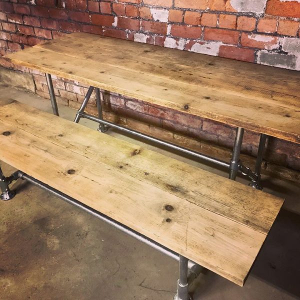 Industrial Vintage Dinning Table and 2 Benches