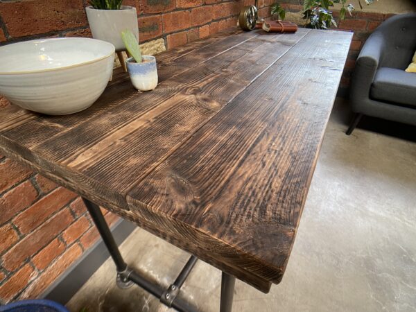 Shou Sugi Ban Yakisugi Scaffold Board Plank Industrial Dining Table Steel Legs Charred Burnt Wood Grey Indoor Light